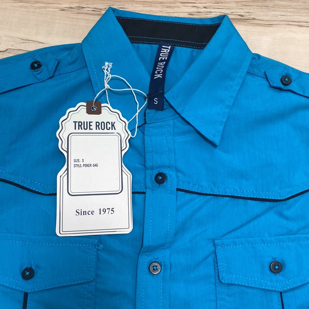 NWT True Rock Mens S Blue Button Front Shirt. Short Sleeves. - Picture 3 of 6